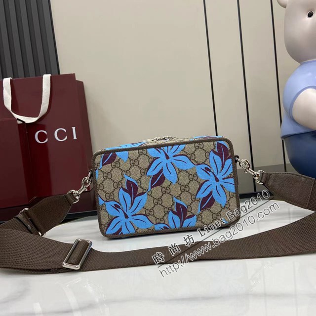 Gucci專櫃古馳2025早秋系列最新款花卉印花男士單肩斜挎包 jh2685型號：841177